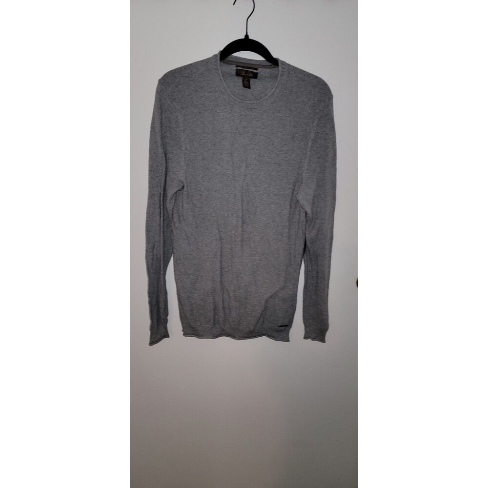 Tasso Elba Mens Sz M Supima Cotton Crewneck Pullover Sweater Elbow Patch Gray
